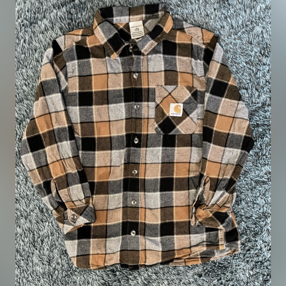 Carhartt Plaid Button Down Size 14 - 16 L Brown Flannel